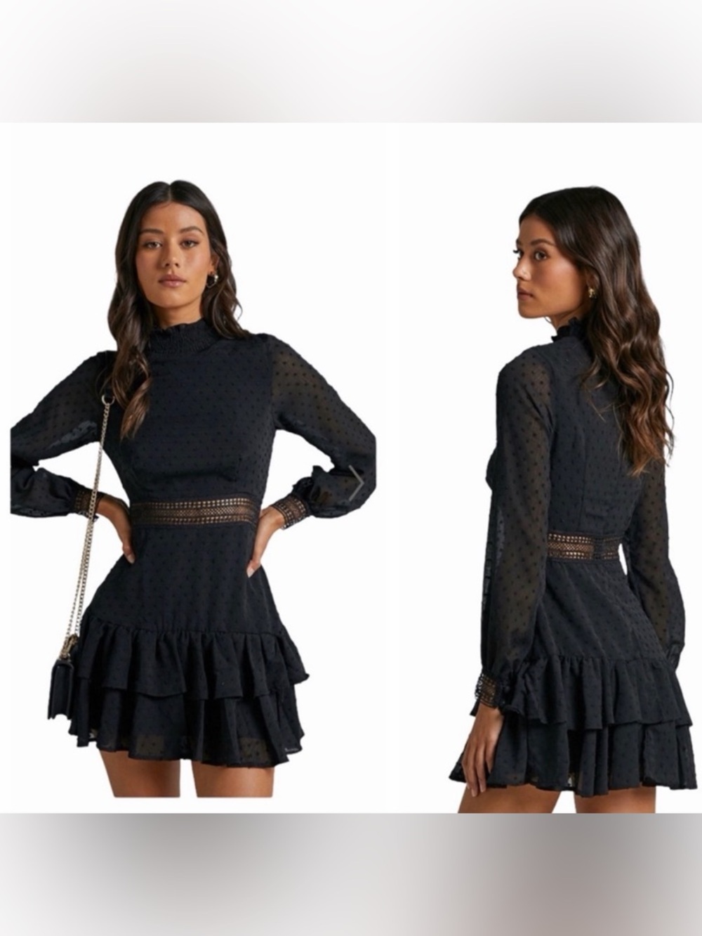 Showpo - Black Long Sleeve Ruffle Mini Dress